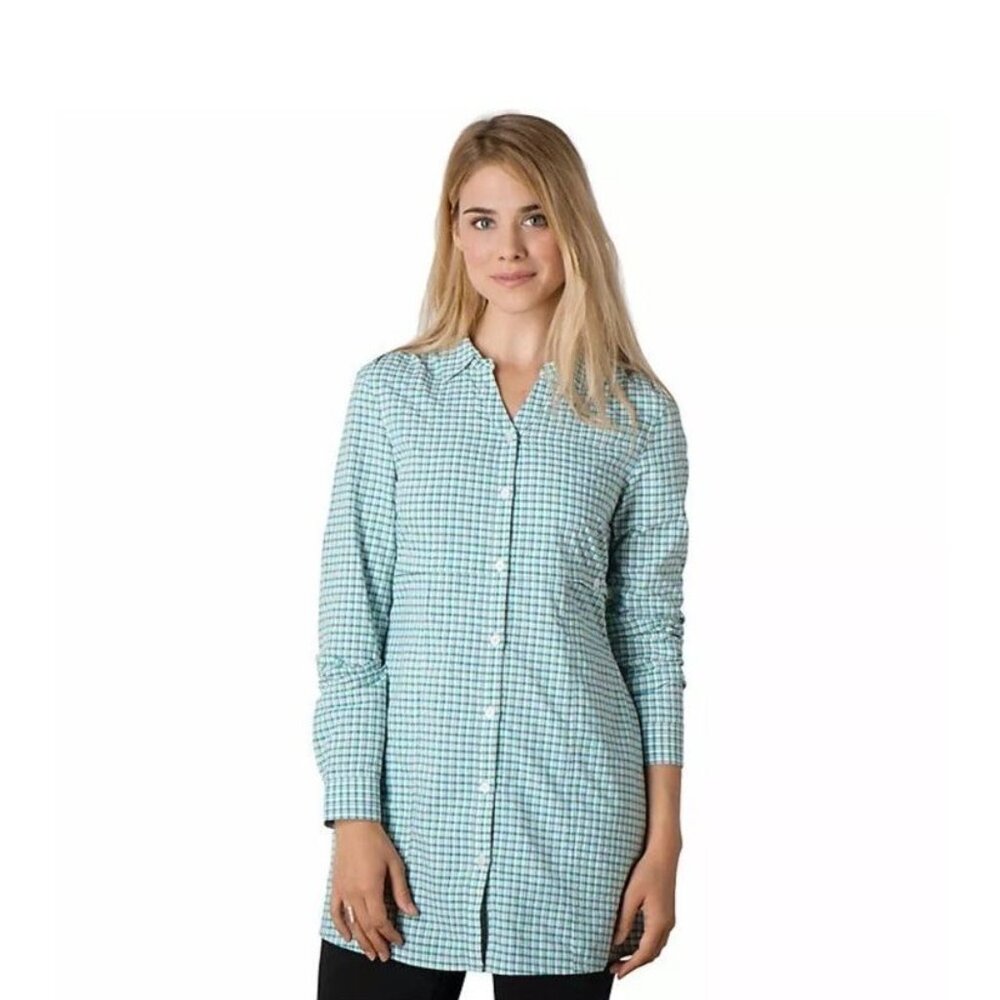 Toad & Co Marvista Tunic Shirt Womens Medium Green Plaid Long Sleeve Lightweight